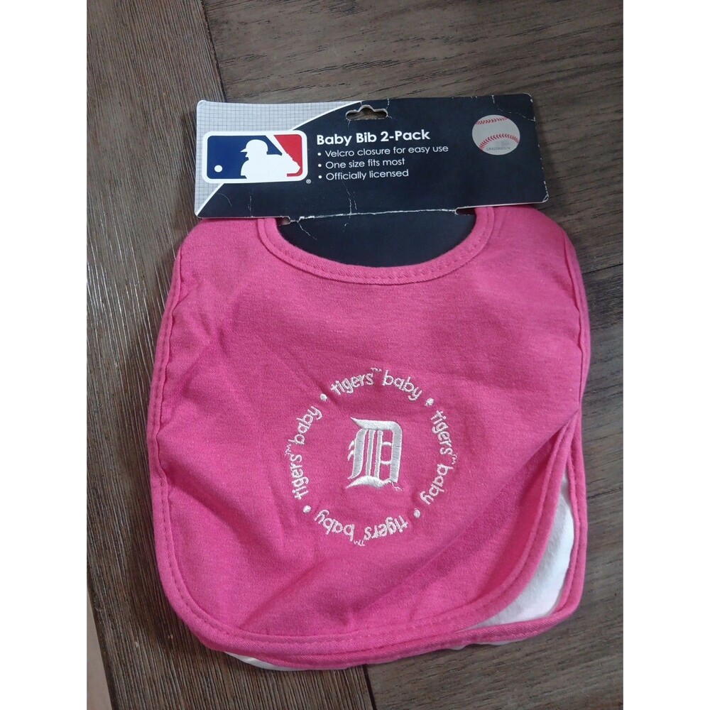 Detroit Tigers Pink Baby Bib 2 Pack [NEW] MLB Infant Cotton Toddler Fanatic